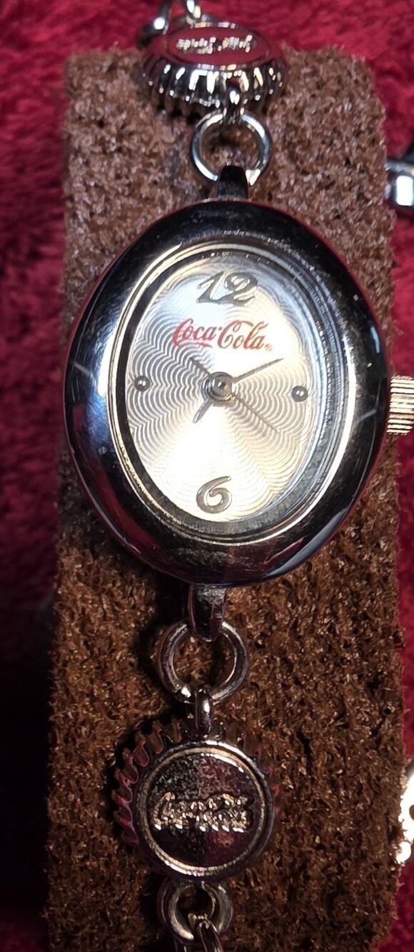 Vintage Coca-Cola Bracelet Watch Working Coke Watch Silver Tone Red Accent